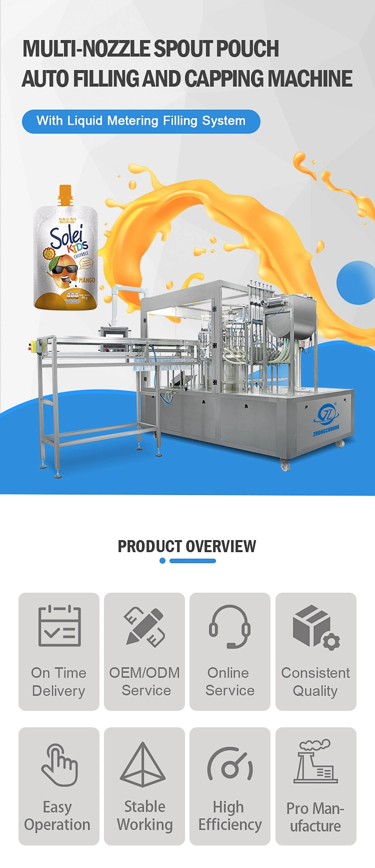 Zhongchuang Machinery Auto Capping Spout Pouch Filling Fruit Juice Liquid Sachet Doypack Packing Machine